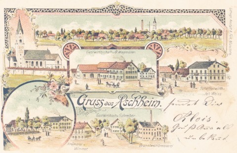 Gruß aus Aschheim. Postkarte 1890er Jahre